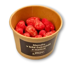 Mandle v bílé čokoládě a malině, 100g