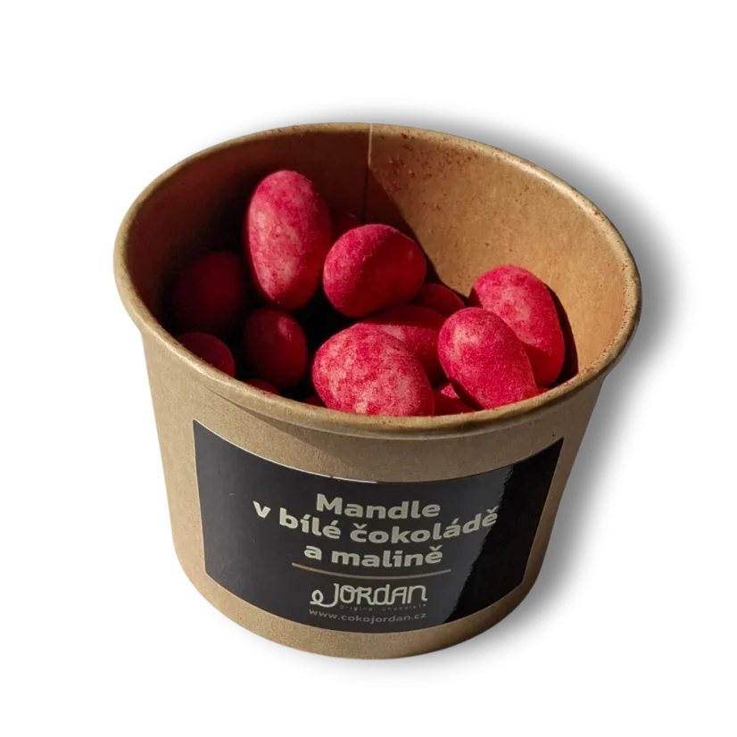 Mandle v bílé čokoládě a malině