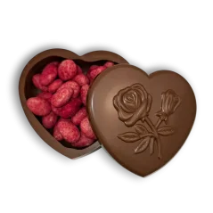Čokoládové srdce z mléčné čokolády s dražovanými mandlemi, 250g